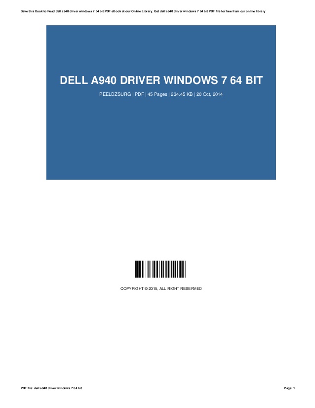 dell a920 printer drivers for windows 7